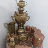 سماور به همراه ست ۱۰ تیکه قدیمی کار اصفهان