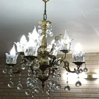 لوستر برنز سنگین ۴شاخه ۸شعله  بلور های خارجی