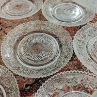 بشقاب کریستال قدیمی ۶ عدد وجاقاشقی چینی