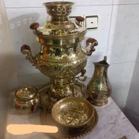 سماوربرنجی با ست کاملش ۶ لیتری بزرگ