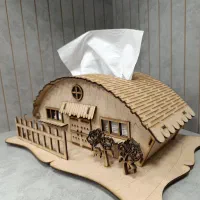 جای دستمال کاغذی چوبی کلبه،کادویی،هدیه،دکور