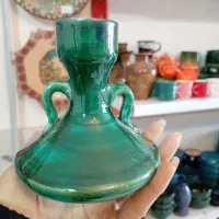 شمعدون گلدون دو دسته سفالی تک رنگ