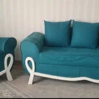 مبل ۷ نفره راحتی  (رنگ سبز تیفانی / پایه سفید)