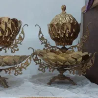 سرویس میوه خوری وشیرینی خوری طلایی پایه برنز