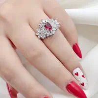 انگشتر جواهر تمام نقره مدل گل نیلوفر اشکی