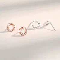 گوشواره نقره مینیمال دایره نگین دار در 2 رنگ