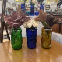 گلدان شیشه ای رومیزی استوانه دفرمه گل مصنوعی کادو