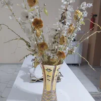 گل مصنوعی شیشه ایی شاخه ای طبیعی با گلدون رز