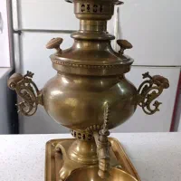 سماور و قوری و سینی و کاسه طرح طاووس .