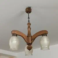 دو عدد لوستر سه شاخه چوبی حباب شیشه ای