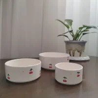 ست سه تایی کاسه ماگ سرامیکی با طرح گیلاس