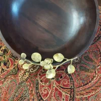 کاسه چوبی سایز بزرگ با گل برنزی محصول هند