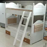 تخت تمام چوبی با نردبان چوبی شرکتی لمسه خور|تخت و سرویس خواب|قزوین, |دیوار