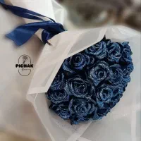 دسته گل رز روبانی آبی