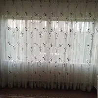 دو عدد پرده حریر طرح دار سفید