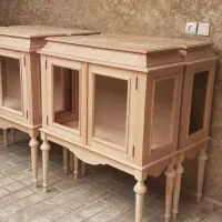 میز کنسول عسلی جلومیزی ویترین چوبی