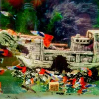 اکواریوم بزرگ شیشه ۱۰ میل و‌ماهی گوپی ردتوکسیدو