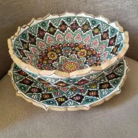 کاسه بزرگ و بشقاب میناکاری