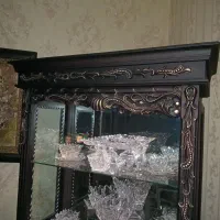 دکور چوبی ویترین چوب گردو|بوفه، ویترین، کنسول|کرج, شاهین‌ویلا|دیوار