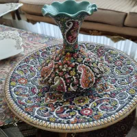 بشقاب و گلدان سفالی مینا کاری