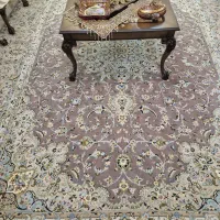 یک جفت فرش ۹ متر کاشان کرک گل ابریشم طرح تقدیسی