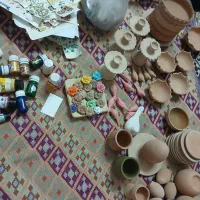 سفال خام رنگ اکرولیک و ترانسفر و آینه