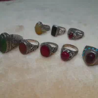 ۹ انگشتر نقره|کلکسیون اشیاء عتیقه|چهارباغ, |دیوار