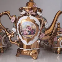 سرویس چایخوری طلایی گل برجسته لمونژ