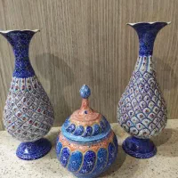 گلدان و قندان مسی میناکاری