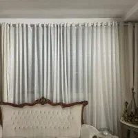 پرده حریر طرح دار یالان کرم