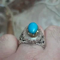 انگشتر فیروزه عجمی نیشابور کهنه،رکاب نقره تمام دست|بدلیجات|مشهد, هدایت|دیوار