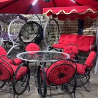 میز صندلی کالسکه ای سنگین ۶ نفره باغی ویلایی