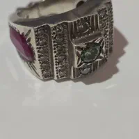 انگشتر با نگین موزانایت برلیان ویاقوت سرخ