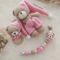 عروسک بافتنی خرس خوابالو جغجغه +بندپستونک