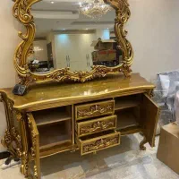 آینه کنسول منبت پرکار طلایی