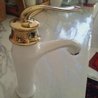 شیر روشویی اهرمی تمام برنجی سفید طلایی استاندارد