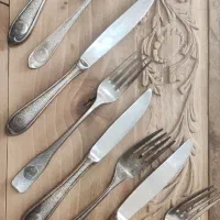 قاشق و چاقو و چنگال قدیمی کلکسیونی نقره و ورشو