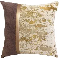 کوسن مربعی طرح ترکیبی پتینه کرم طلایی وقهوه ای