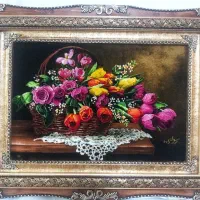 تابلو گل تاج کد 23 دستبافت و ابریشم دار|تابلو فرش|تبریز, |دیوار