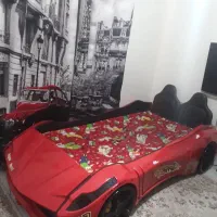 تخت یک نفره کودک با طرح ماشین با تشک