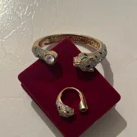 دستبند و انگشتر استیل رنگ ثابت طرح طلا