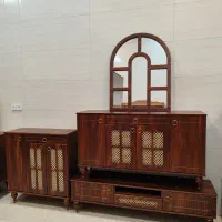 ست آینه کنسول . میز تلویزیون . جاکفشی مدل حصیری