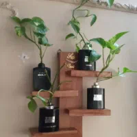 شلف دیواری چوبی .دکوری چوبی  .اویز گلدان.