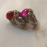 انگشتر نقره قلمی عقیق و یاقوت