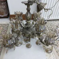 لوستر برنزی وشیشه کریستال دو عدد