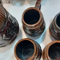 پارچ با ۶ لیوان بزرگ دسته دار سرامیک قدیمی خارجی