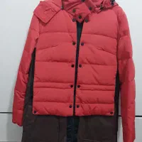 کاپشن پفی خارجی دو رنگ نارنجی و قهوه‌ای