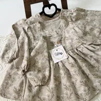 پیراهن دخترانه ی لینن گل گچی تخفیفی