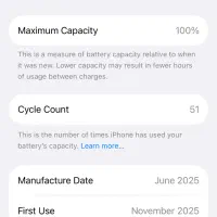 ایفون ۱۶نرمال باطری ۱۰۰