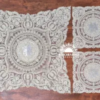 رومیزی سه تیکه مربع مخمل ترک دانتل
